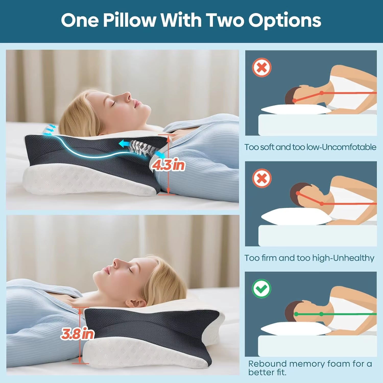 Cervical Pillow Ergonomic Contour Pillows Memory Foam Pillow for Sleepers of Different Sleeping Positions