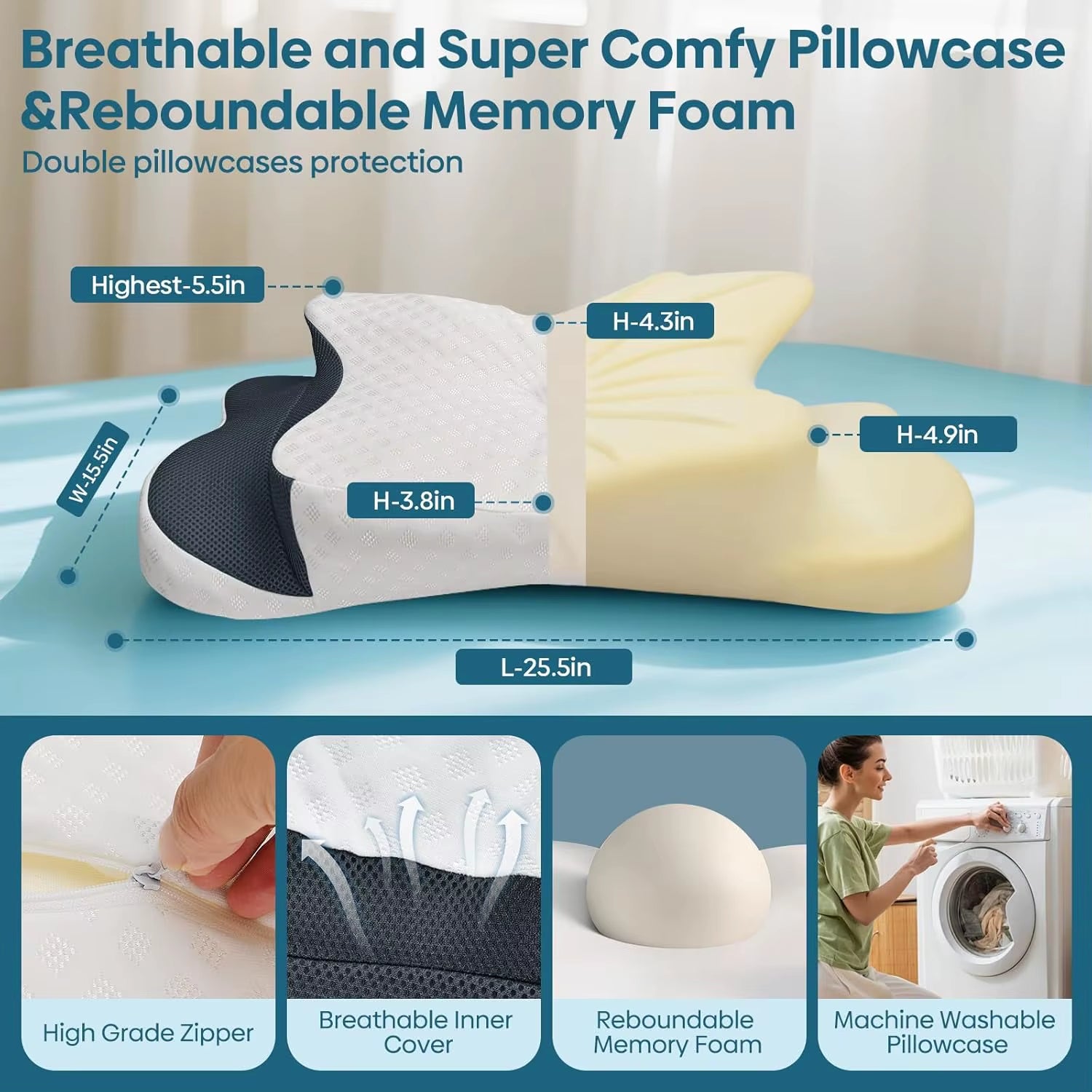Cervical Pillow Ergonomic Contour Pillows Memory Foam Pillow for Sleepers of Different Sleeping Positions