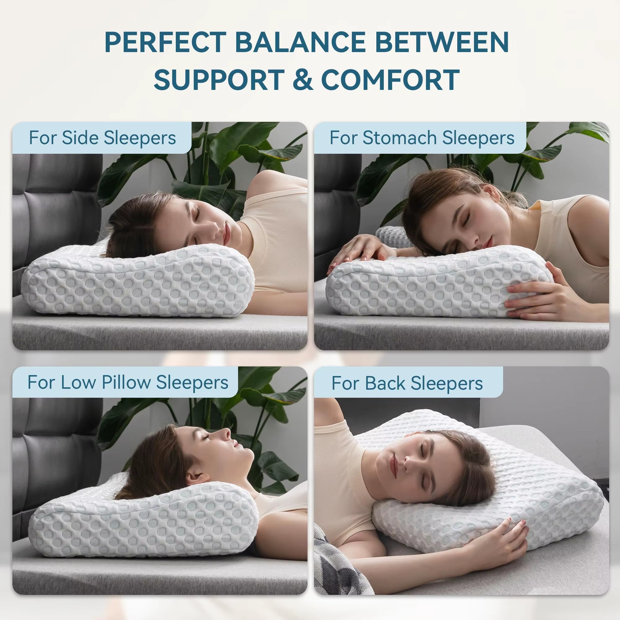 Hcore 1 PC Memory Foam Pillow, Neck Contour Cervical Orthopedic Pillow for Side Back Stomach Sleeper, Standard
